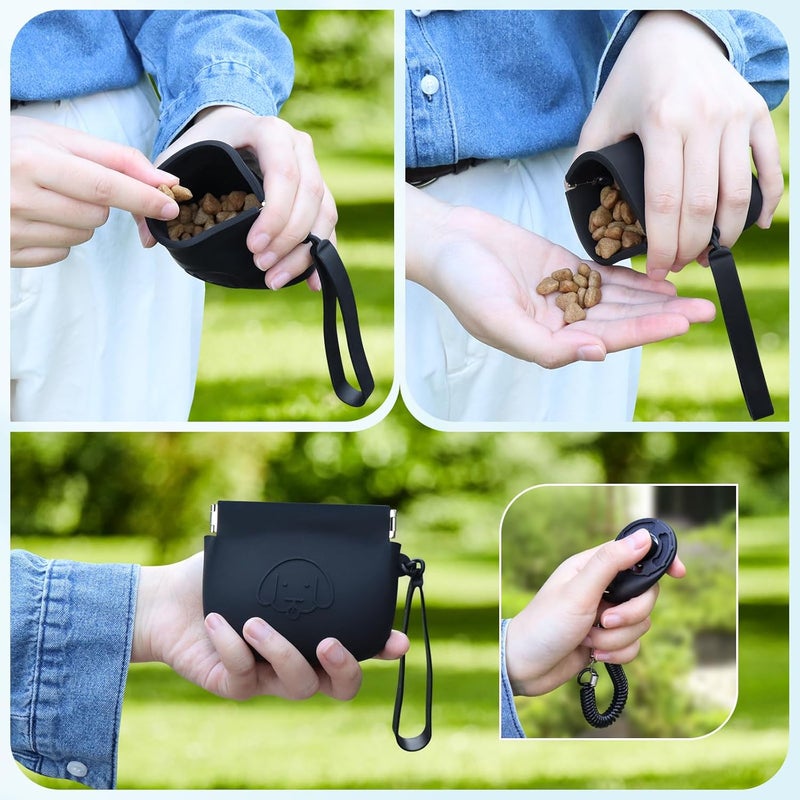 WALLFID Silicone Dog Treat Pouch Small Bag,Auto Closure,with Pet Training Clicker,Walking Bag for Dog and Cat,Pocket Size,Easy to Clean,Odorless (Dark Gray and Black) - Image 5